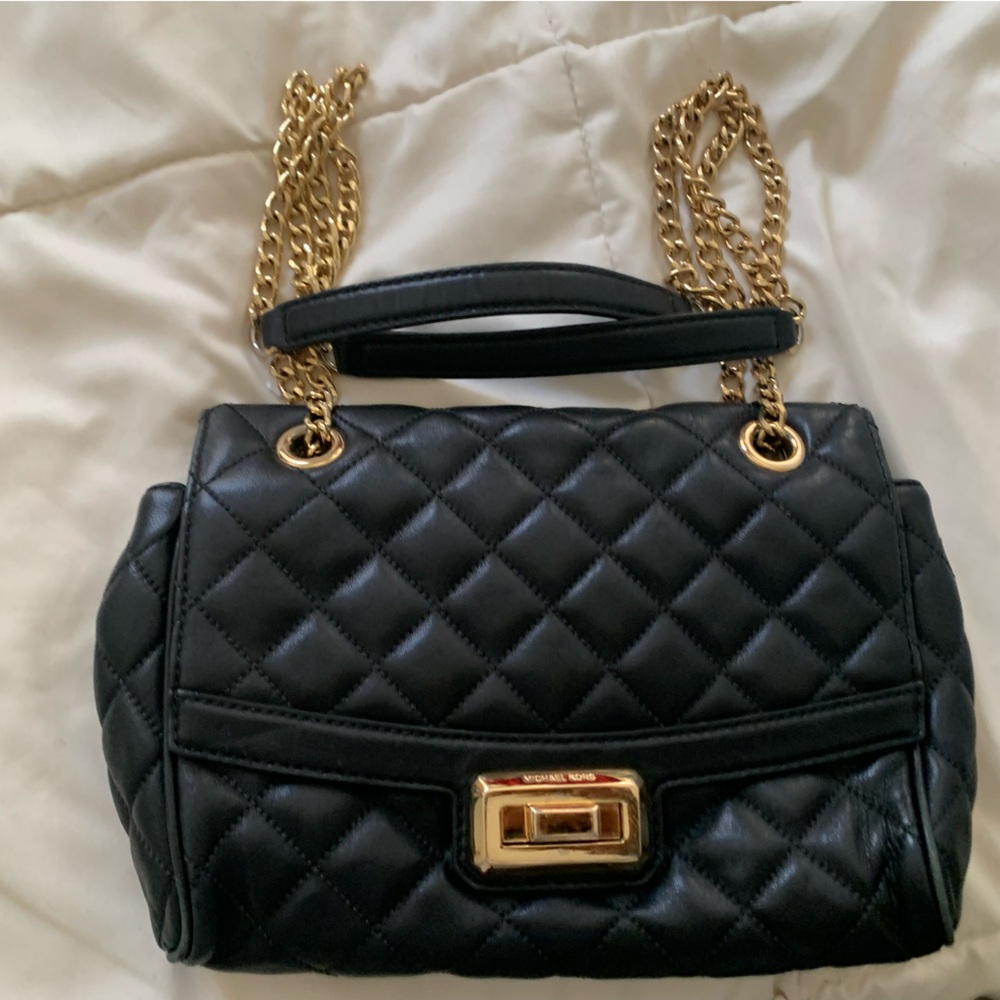 Michael Kors black quilted gold chain leather purse